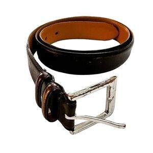 Polo Ralph Lauren Black Leather Belt Silver Buckle Sizr